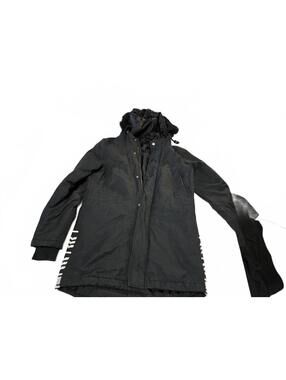 Black Scale Hooded Winter Jacket Men’s Medium M Black Faux Fur Trim